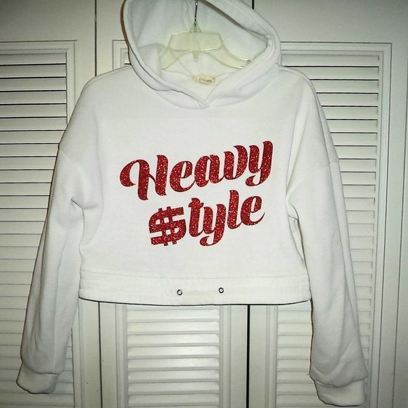 SJL APPAREL WHITE CROP TOP HOODIE SWEATSHIRT GRAPHIC HEAVY $ STYLE-WOMENS SIZE S - Picture 1 of 4